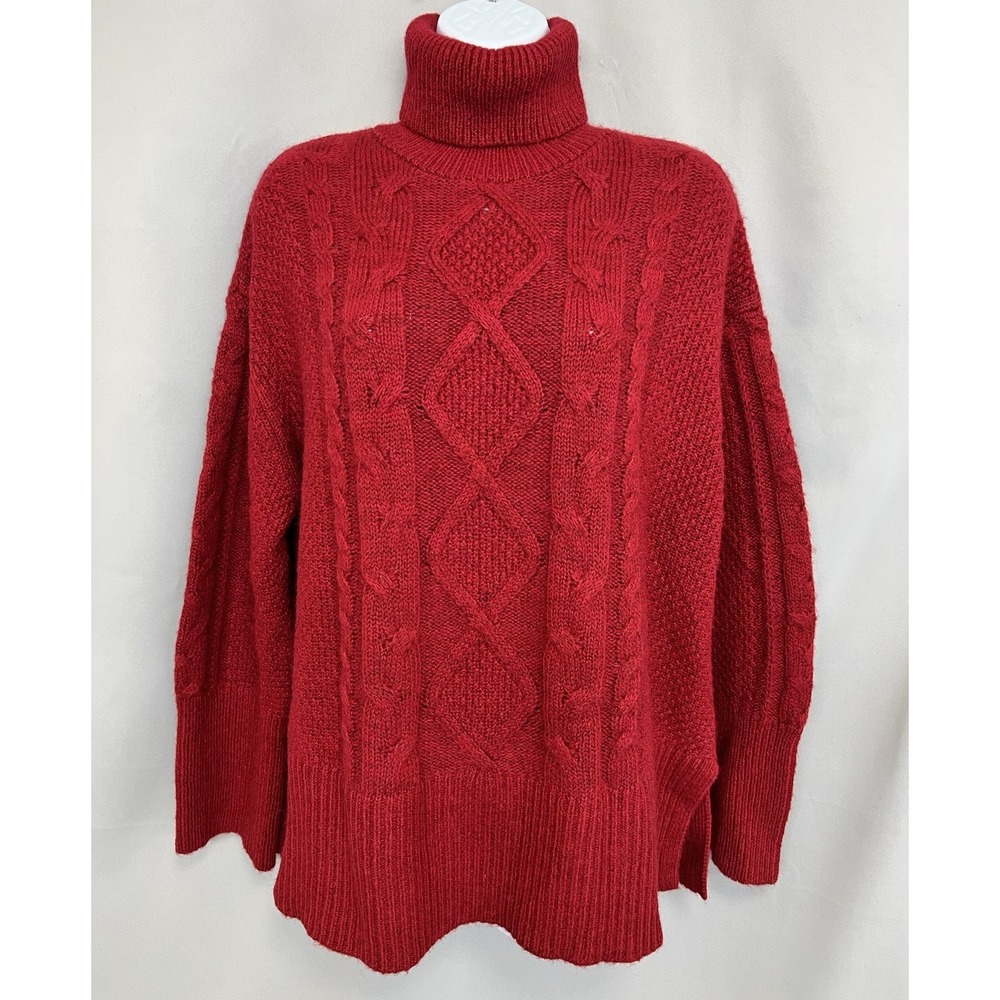 GAP Turtleneck Cable-knit Sweater Pullover Cotton/Wool/Alpaca Bld Red NWT
